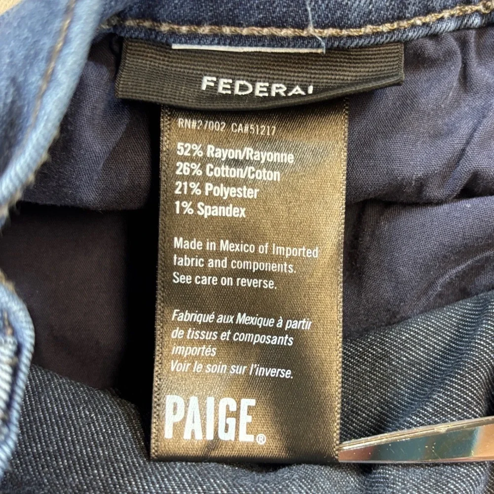 Paige Federal Slim Straight Jeans Mens 36x32 Medium Wash Blue Stretch Casual